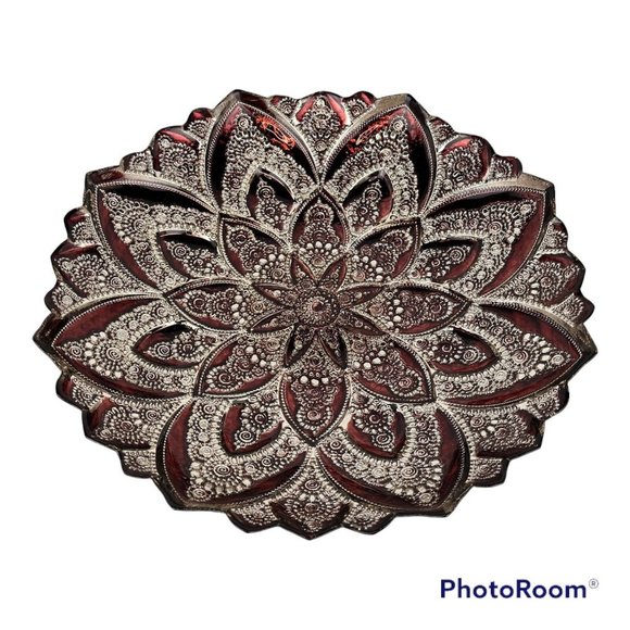 Gifts From Around The World Other - Gifts from Around the World Bowl 16" Burgundy Gold Hand Painted Glass Frm Turkey